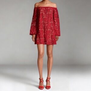 For Love and Lemons Off the Shoulder Lace Mini Dress Balloon Sleeve NEW size S